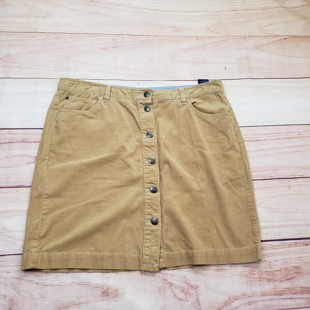 Tommy Hilfiger Skirt Womens 14 Tan Corduroy Button Front Mini Skirt Stretch